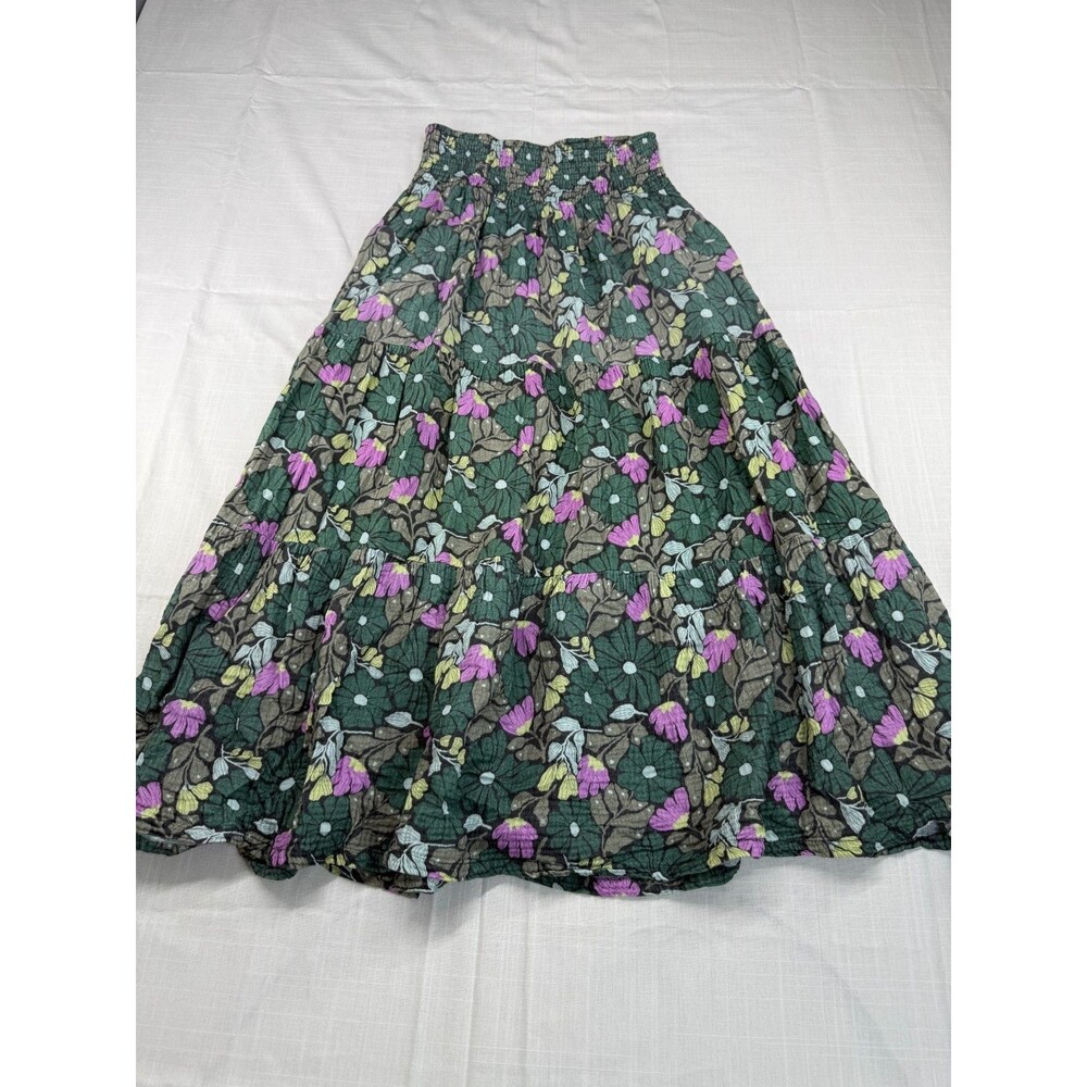 Marine Layer Floral Maxi Skirt MEDIUM 100% Cotton Smocked Waist Tiered Pockets